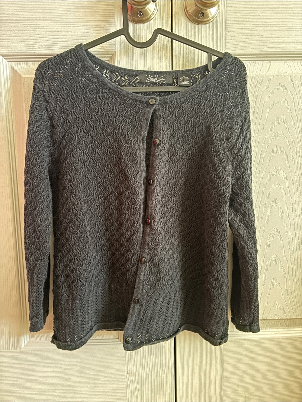 Vintage Crystal Kobe Textured Knit Button Cardigan in Black